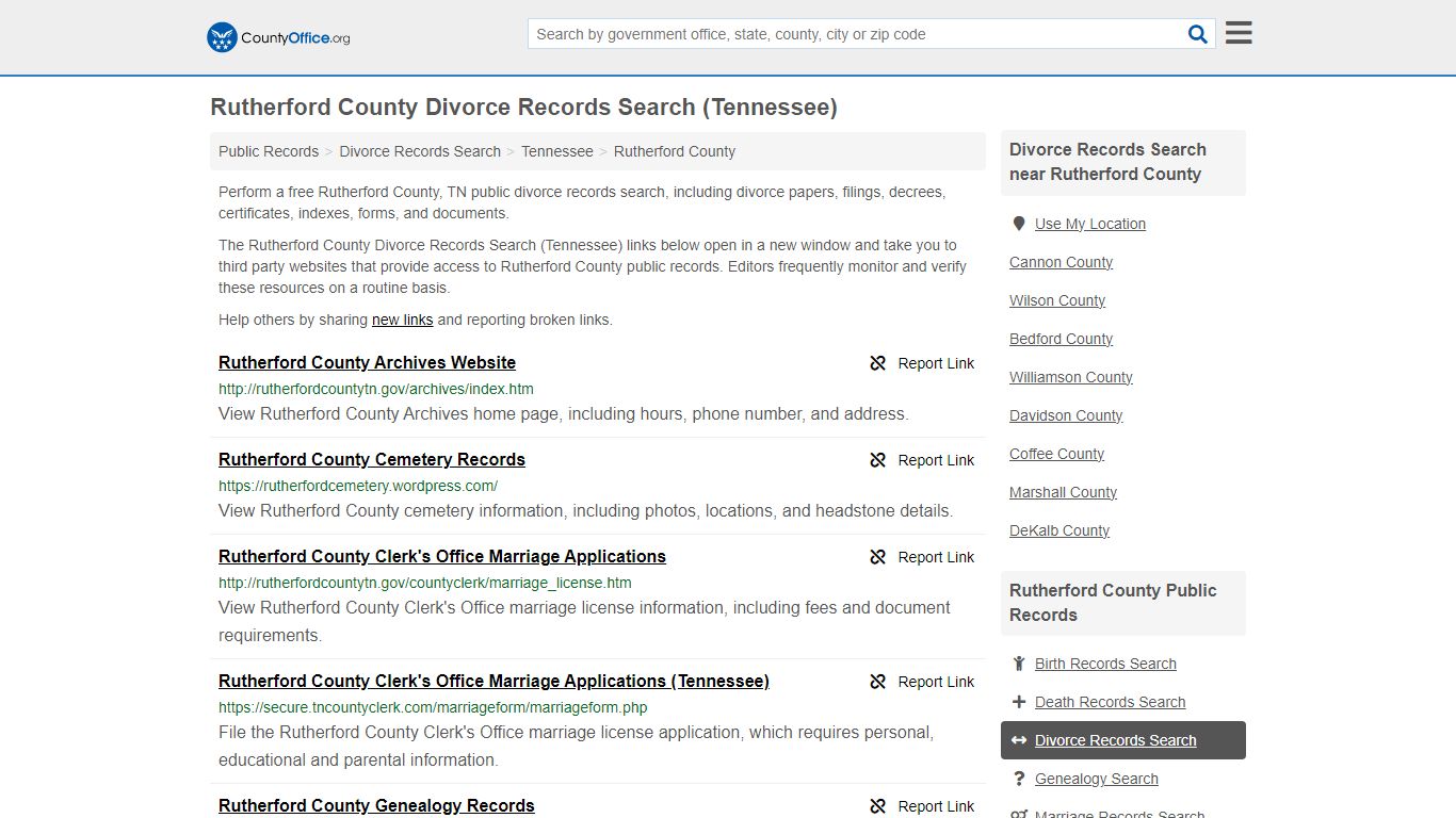Rutherford County Divorce Records Search (Tennessee) - County Office